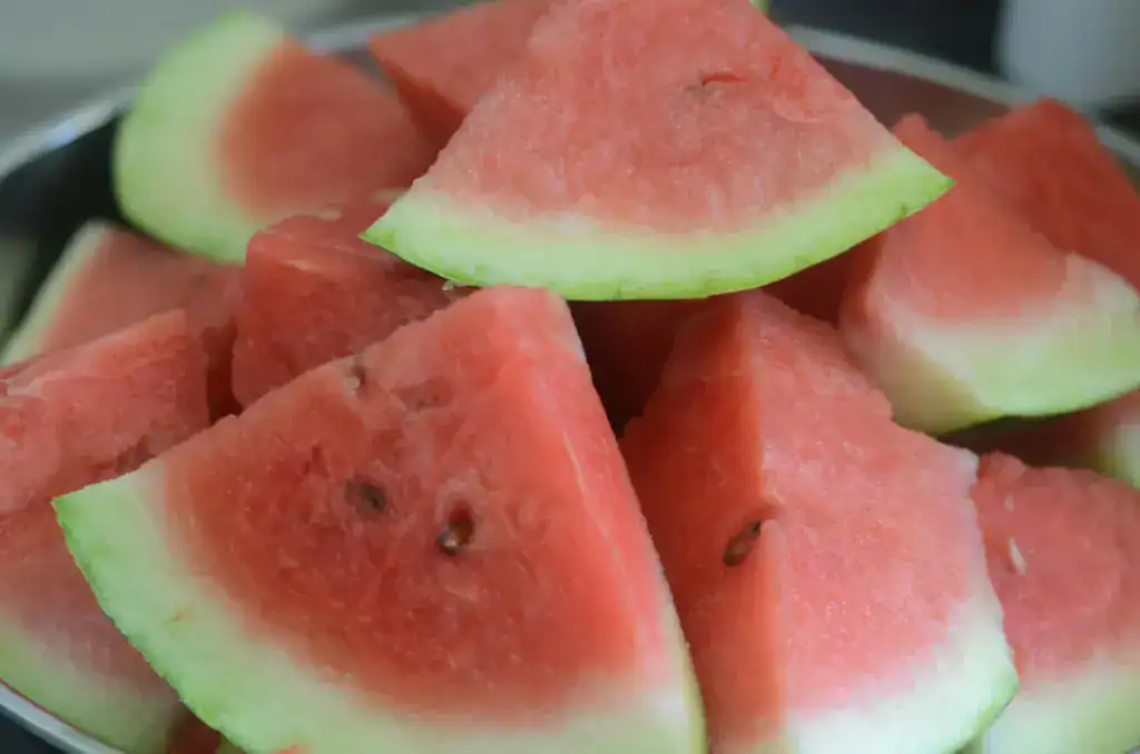 Close-up of fresh watermelon slices, perfect for summer refreshment.